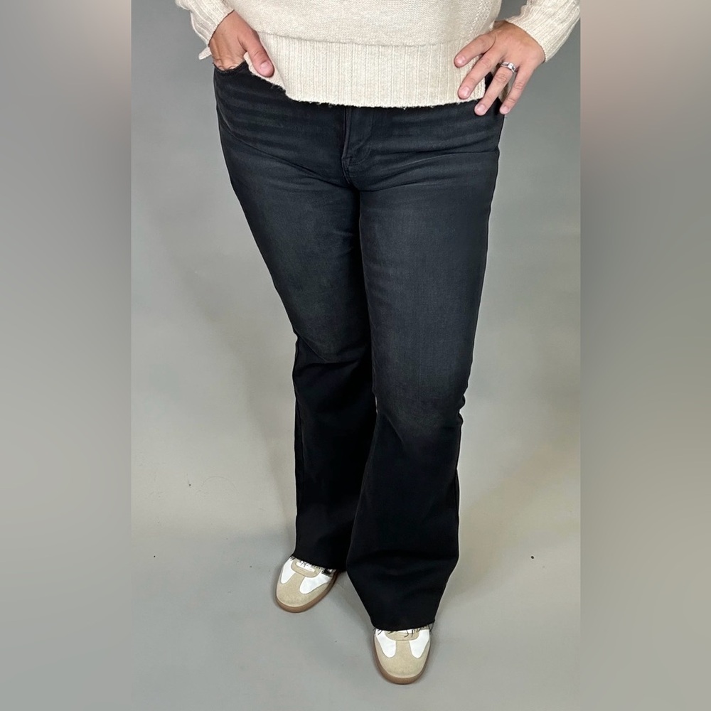 Risen black raw hem flare jean